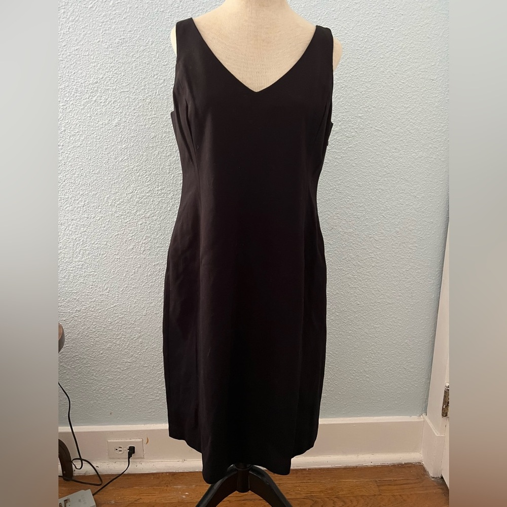 Eileen Fisher black knit sheath dress, M